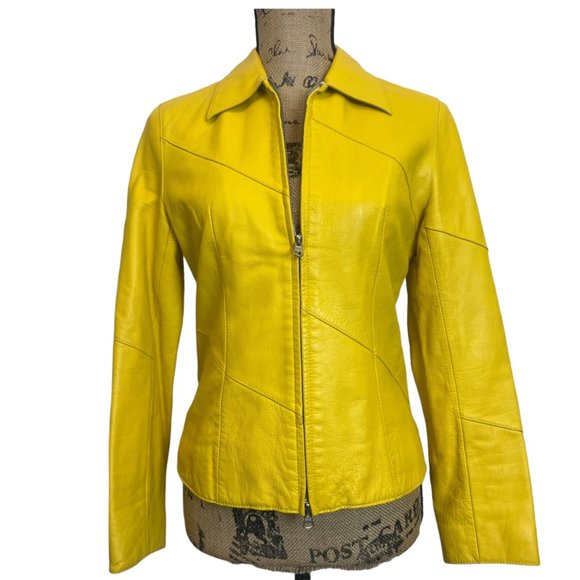 Nicola Berti Yellow Italian Leather Moto Jacket Small - N1205